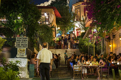 The famous Plaka area under Acropolis in Athens