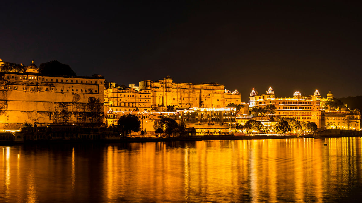 The City Palace of Udaipur lit up for Diwali