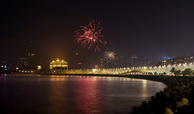 Fireworks on Marine Drive in Mumbai.