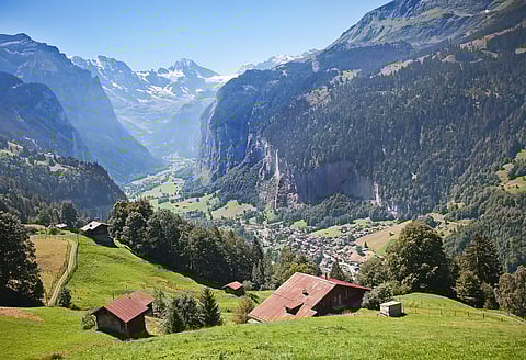 The stunning region of Lauterbrunnen in the Swiss Alps
