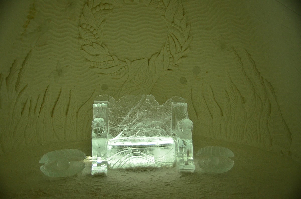An ice bench at the Snow Castle of Kemi in 2014