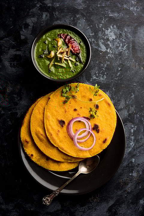 Palak Paneer served traditionally with Makki di Roti