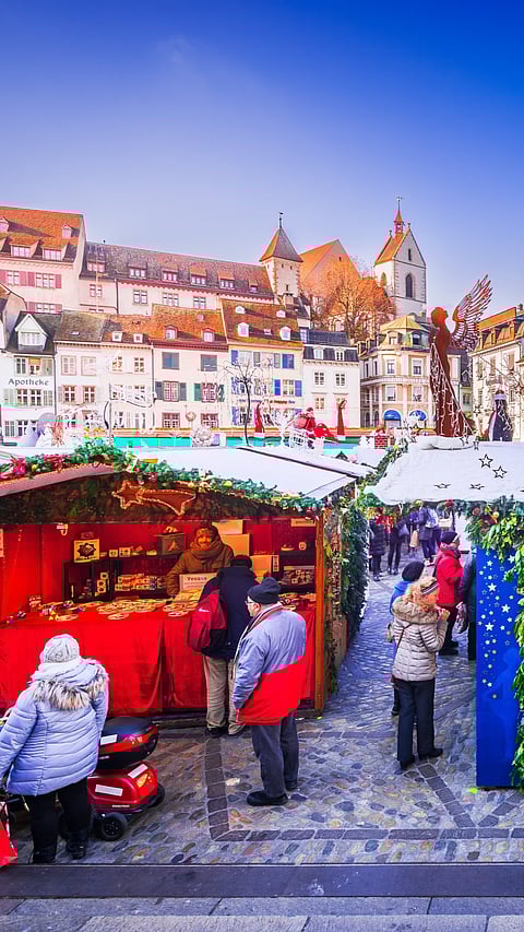People at Basel’s Weihnachtsmarkt during Christmas