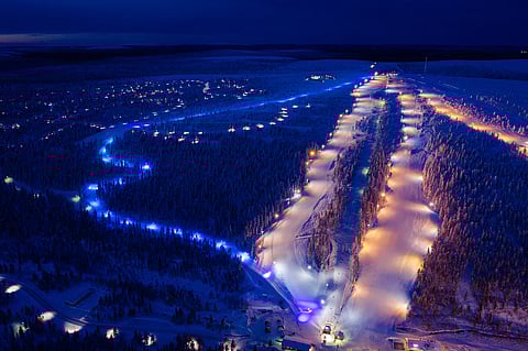 The Saariselkä Ski and Sport Resort allows guests to experience the magic of the polar night while tobogganing down the longest toboggan slope in Finland