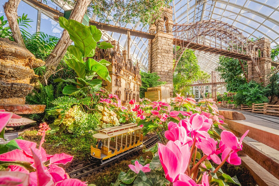 The NYBGs Holiday Train Show is an annual event where model locomotives and trolleys trundle through picture-perfect outdoor lawn displays
