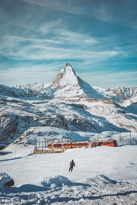A solitary skier in the landscape of Zermatt