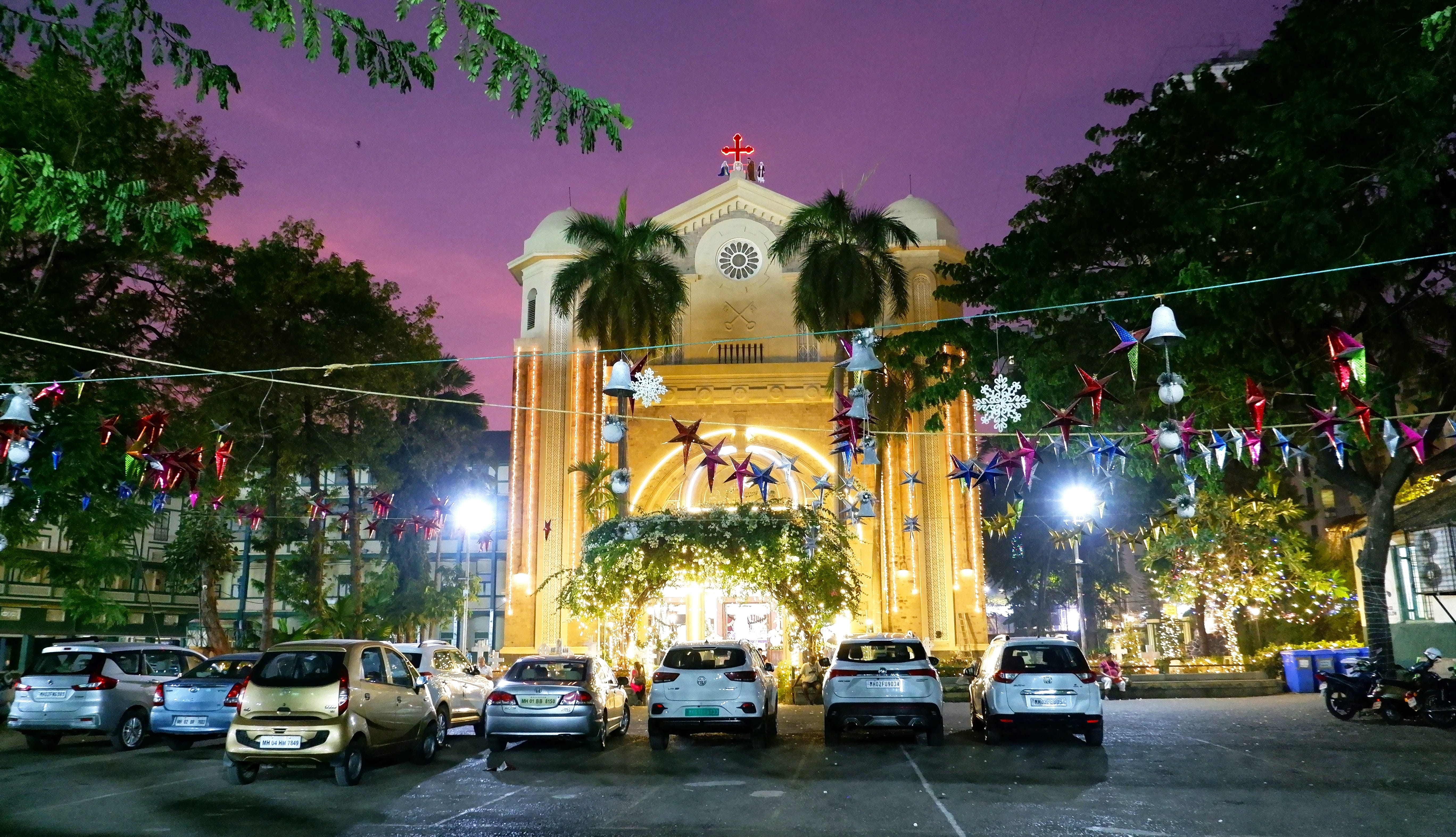 St Peters historic church illuminated on the eve of Christmas at Bandra