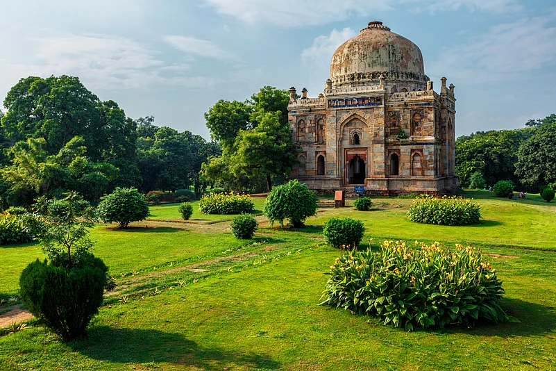 A view of the Sheesh Gumbad at Lodi Gardens