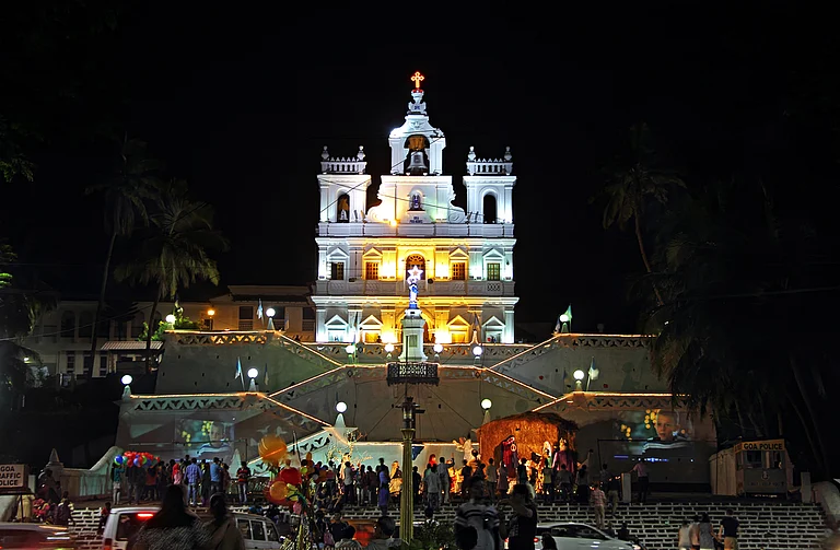 Our Lady of the Immaculate Conception Church in Panjim decorated and illuminated during the Christmas and New Year season - Matjoe/Shutterstock