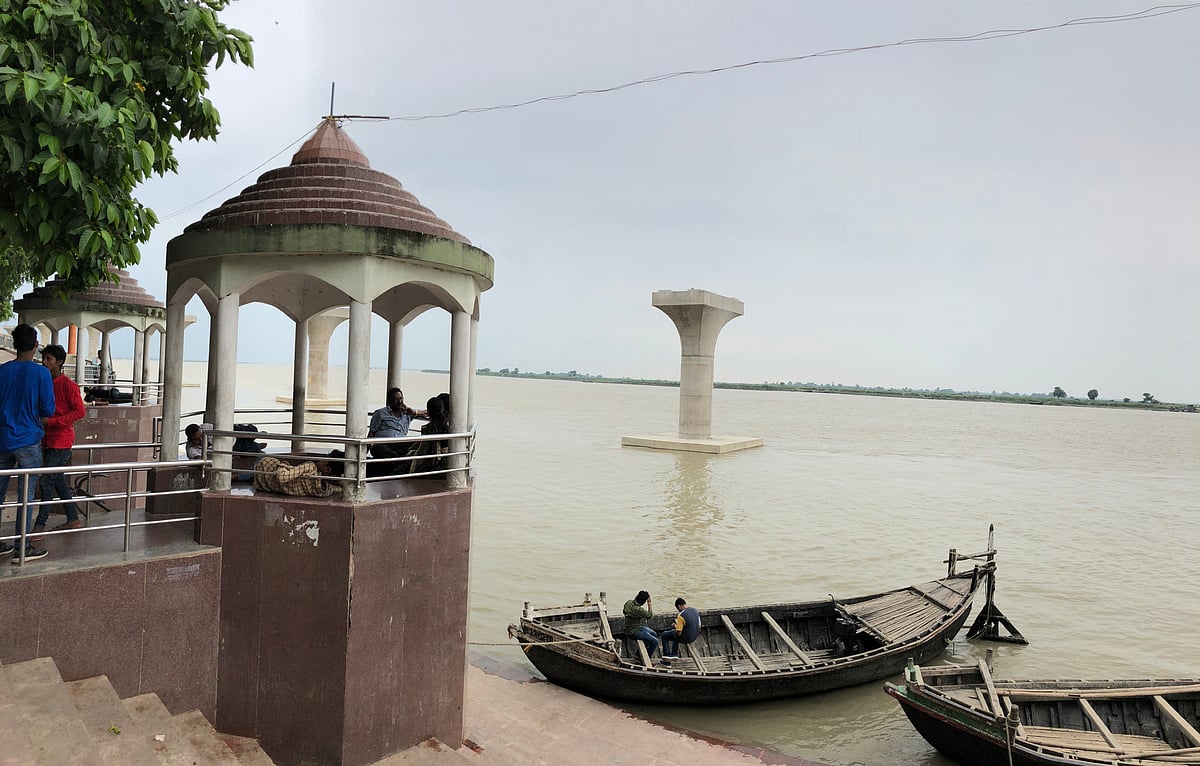 A view of Gandhi Ghat along the Ganga river, Patna city