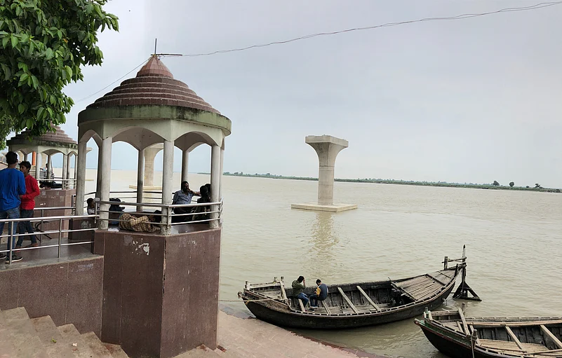 A view of Gandhi Ghat along the Ganga river, Patna city