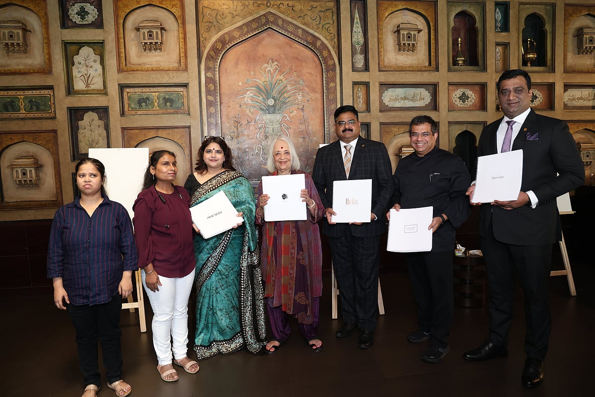 Padma Shri awardee Anjolie Ela Menon (wearing purple in the middle) was the guest of honour at the Taj Hotels launch event