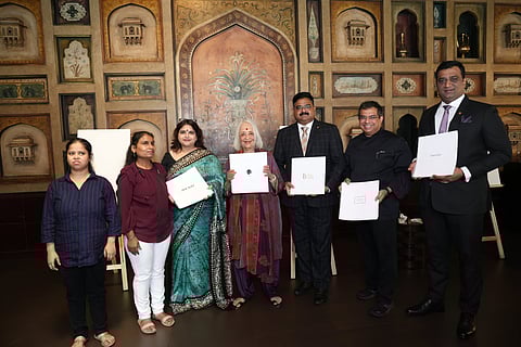 Padma Shri awardee Anjolie Ela Menon (wearing purple in the middle) was the guest of honour at the Taj Hotel's launch event