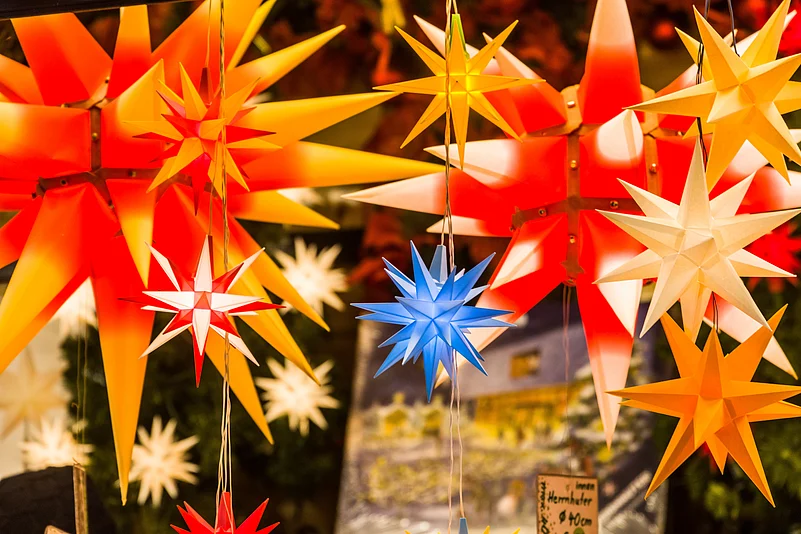 Hernhut Stars for sale in Dresden during Christmas