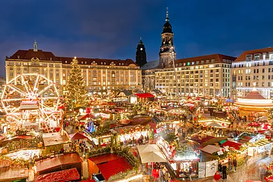 Feel good studio/Shutterstock : The Striezelmarkt, held at the Altmarkt Square in Dresden, is among the most famous Christmas markets