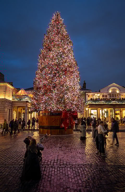 Luminous Christmas tree at the Covent Garden market, London