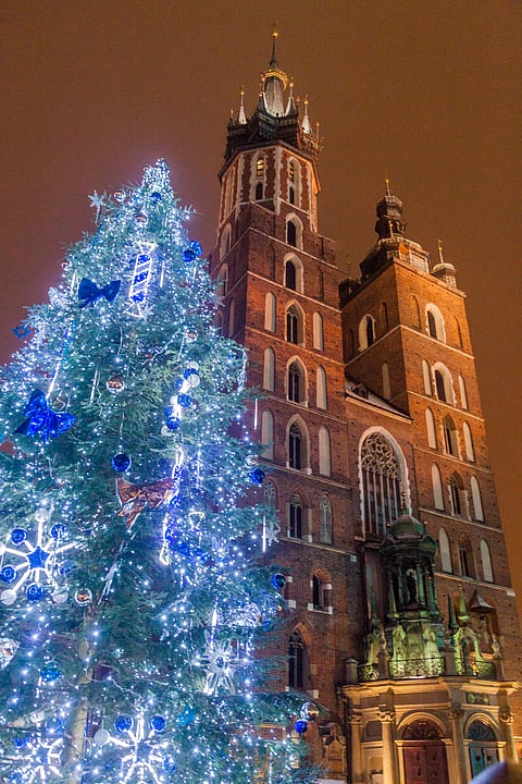 A view of the Christmas tree in Krakow's main square