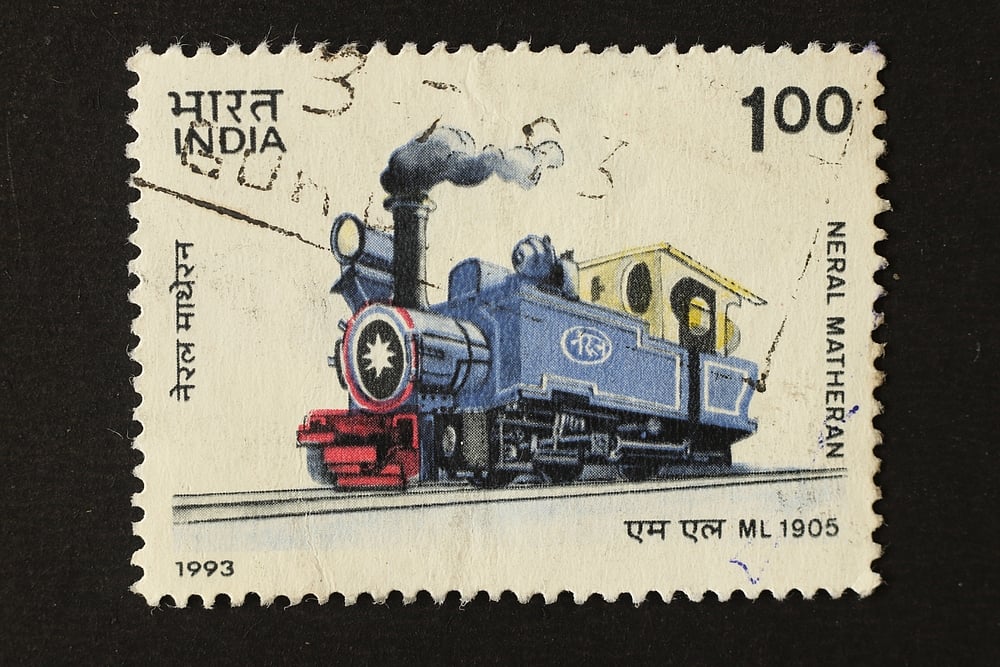 A commemorative postage stamp depicting the Neral-Matheran toy train