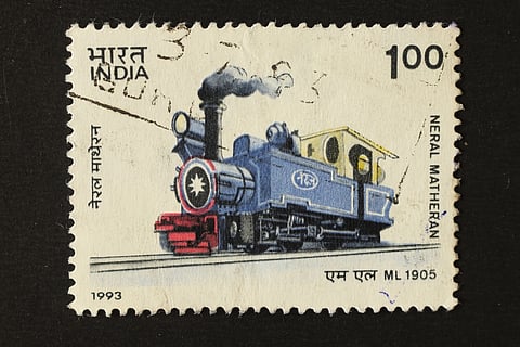 A commemorative postage stamp depicting the Neral-Matheran toy train