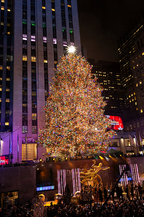 A shot of Rockefeller Center's Christmas tree