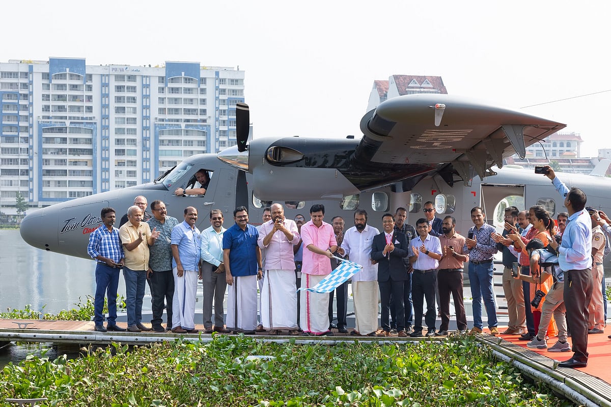 Minister for Tourism and Public Works P A Mohamed Riyas flagged off a trial run for a seaplane service between Bolgatty Palace and Mattupetty Dam on November 11