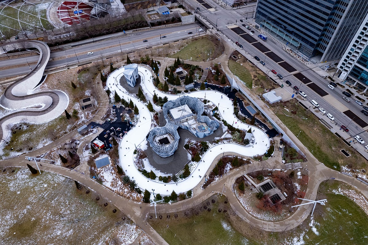 Glide along the Skating Ribbon in Chicagos Maggie Daley Park during Christmas