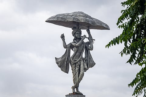 A Krishna statue on the grounds of The Statue of Belief (Vishwas Swaroopam)