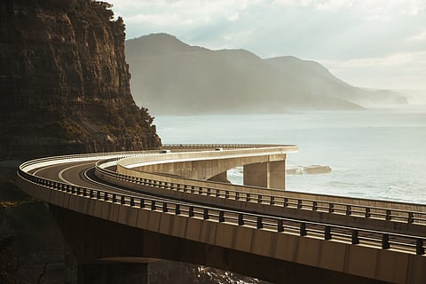 A sea cliff bridge at sunrise in NSW, Australia