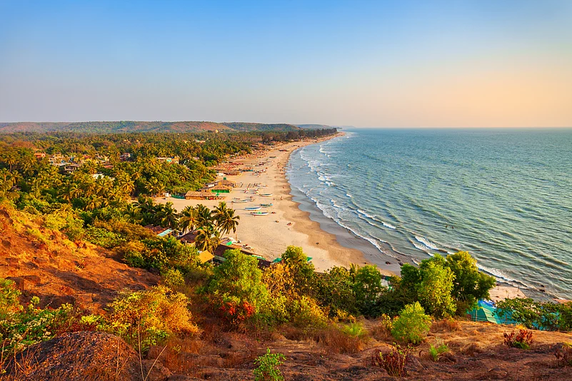An aerial view of Arambol beach