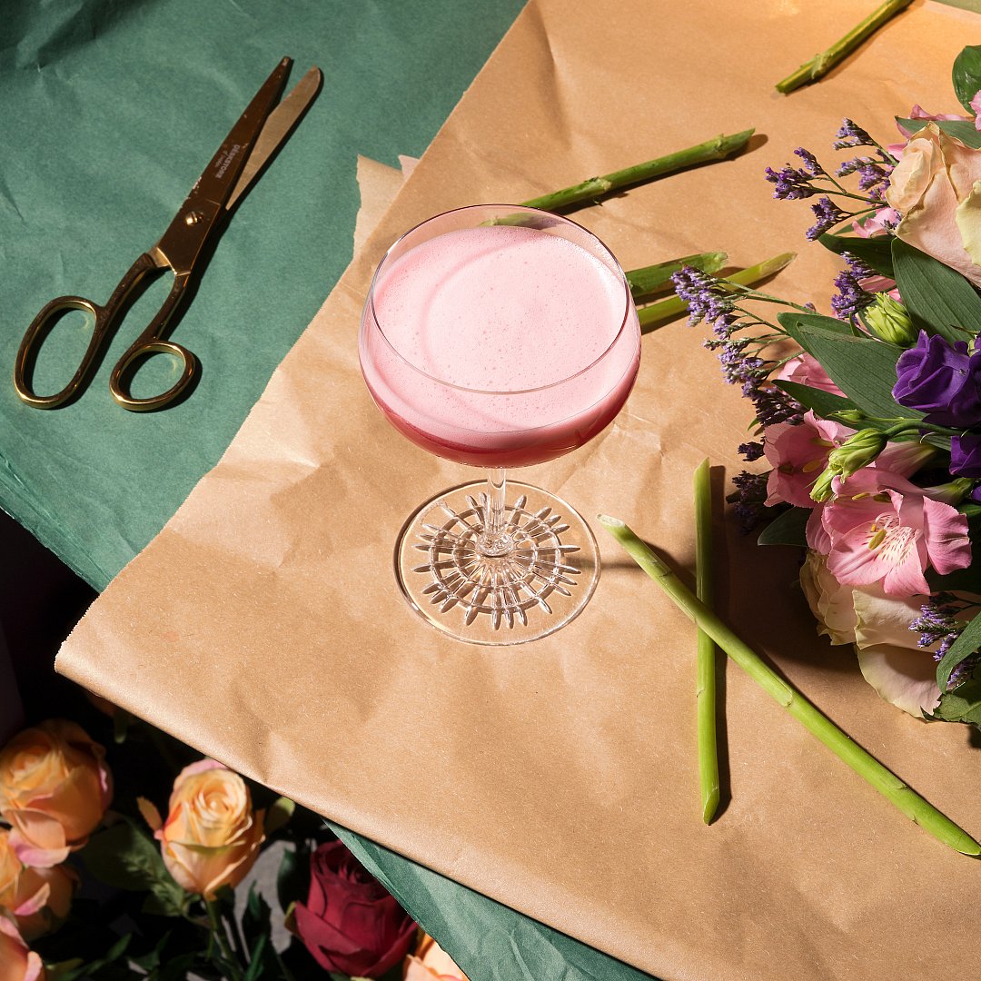 A birch rasperry cocktail as part of the collaboration between the Olive Kitchen and Bar and Lucys Flower Shop