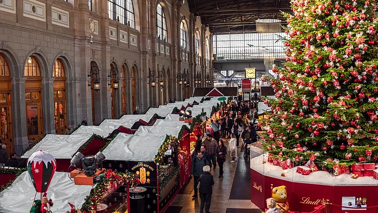 Traditional Christmas fair at the railway station in Zurich - Taljat David/Shutterstock