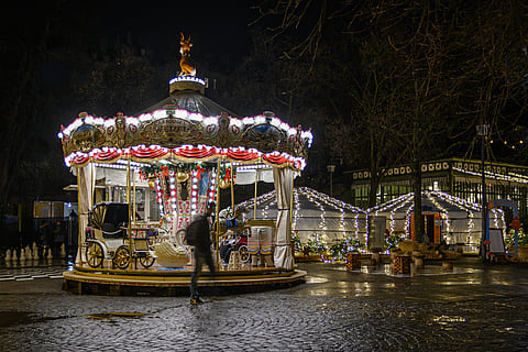 Vintage carousel at a Christmas market in Geneva