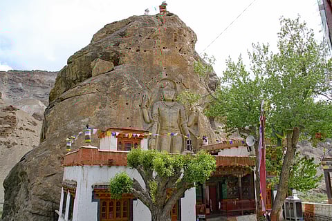 The Mulbekh Monastery near Kargil has a nine-metre-tall statue of the Maitreya Buddha