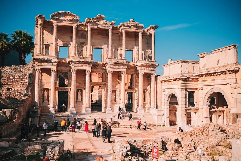 The ancient ruins of Ephesus showcases historic columns and intricate stone carvings