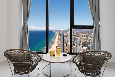 For Indian families, clean and safe accommodations are paramount for having a good trip. Seen here is the "Ocean Sky" suite by Meriton Suites Surfers Paradise in Gold Coast, Australia