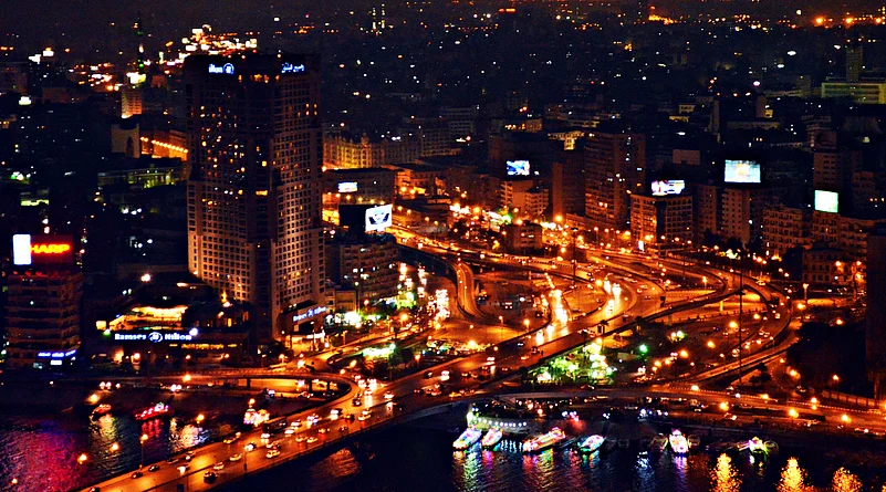 6th October bridge at night in Cairo