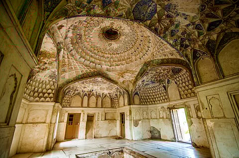 Interior of Shahi Hamam built for Shah Jahan's wife, Begum Mumtaz Mahal, in the Shahi Qila, Burhanpur