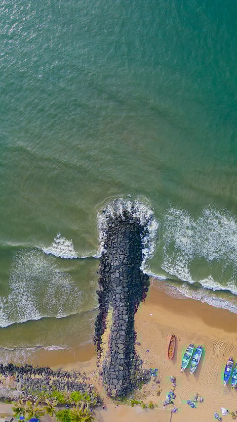 An aerial view of Kottakuppam Beach, Pondicherry