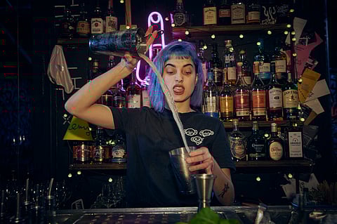 A bartender at Tres Monos in Buenos Aires, Argentina