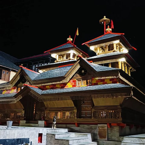 The pagoda design of the Kamaksha Mata Temple in Karsog