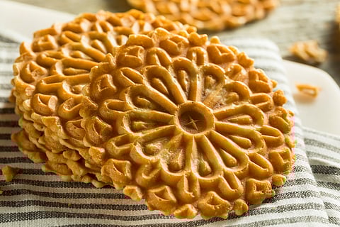 Pizzelle are Italian waffle cookies made with flour, eggs, sugar, butter or vegetable oil and flavouring 