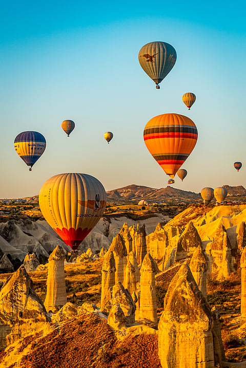 A beautiful view from hot air balloons in Cappadocia