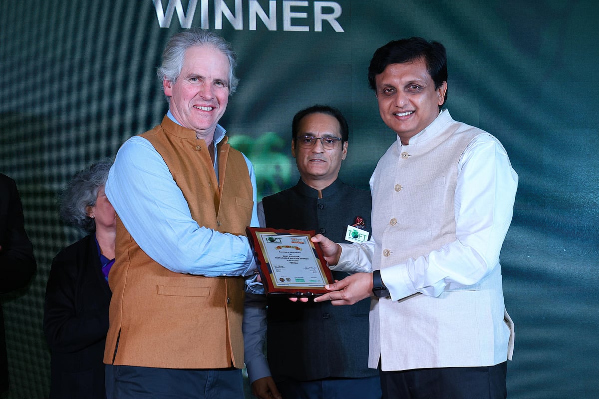 Kerala Tourism Minister Mohammed Riyas, accepting the prestigious TOFT Tigers Sanctuary Asia Award