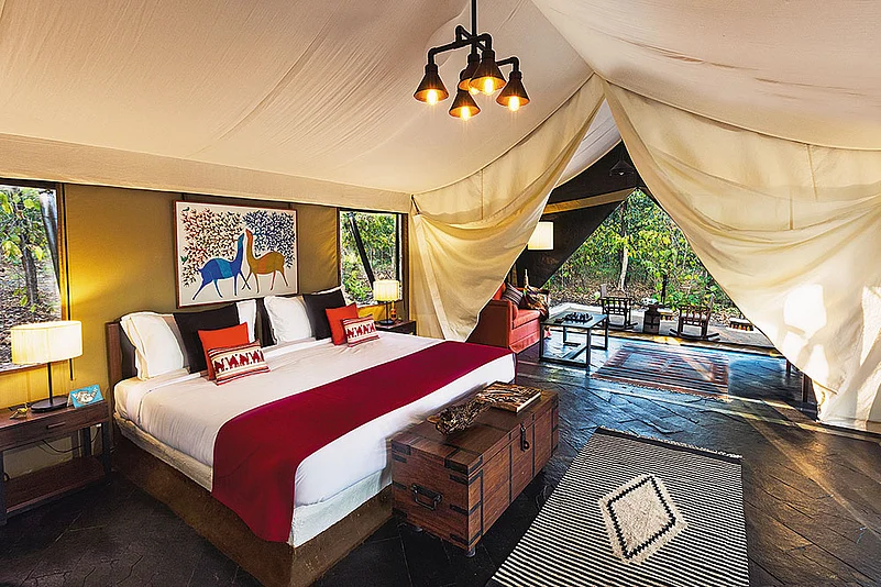 Tribal paintings on the walls of the tented camp