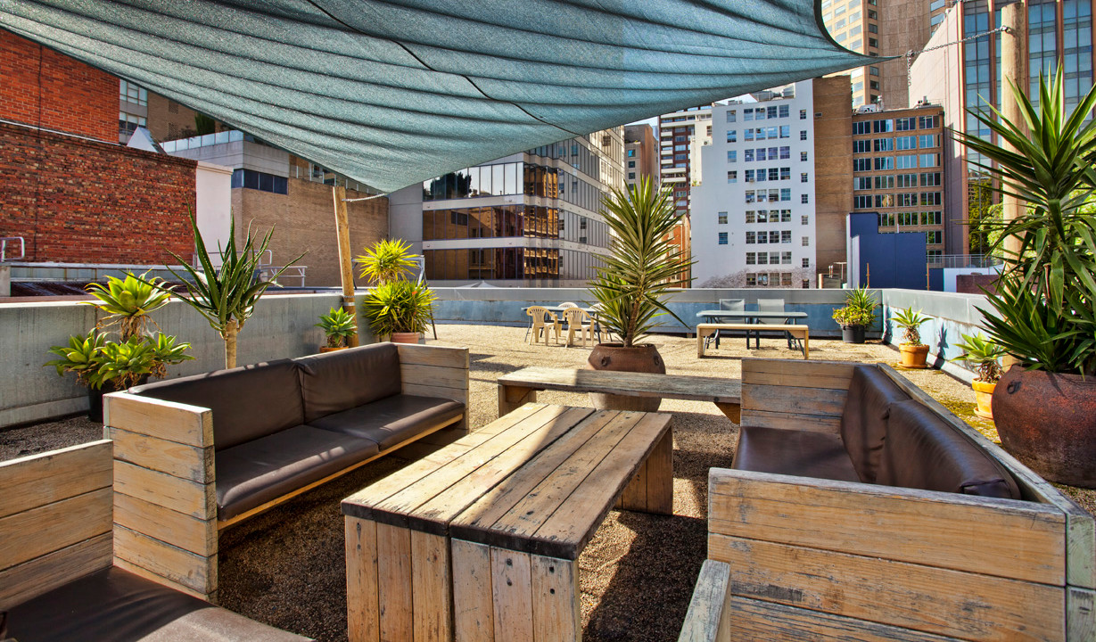 The rooftop terrace garden of the City Centre Budget Hotel