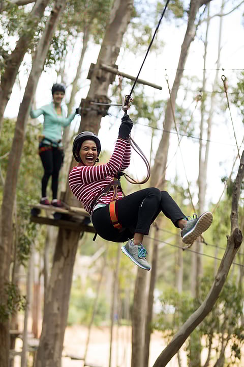 A woman on a zipline