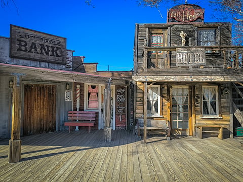 Pioneertown's rustic structures were originally built as a tourist attraction and film set in 1946