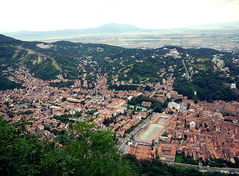 A bird's eye view of Brașov from the famous Tâmpa Mountain provides an amazing panoramic scene of the city