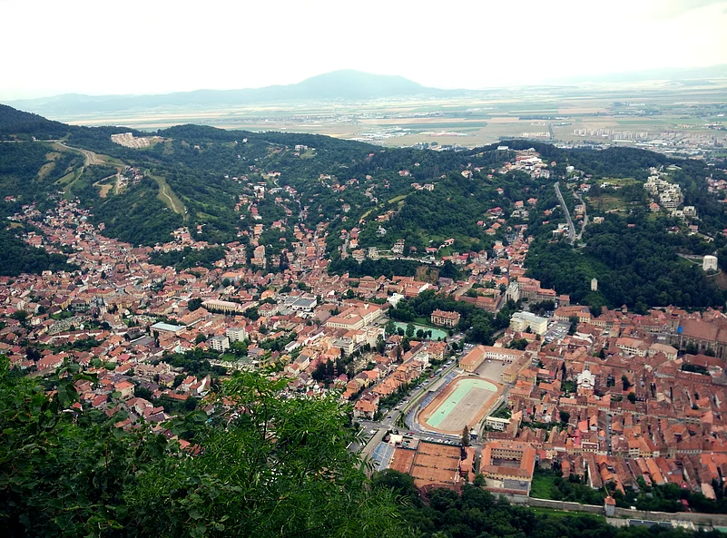 A birds eye view of Brașov from the famous Tâmpa Mountain provides an amazing panoramic scene of the city