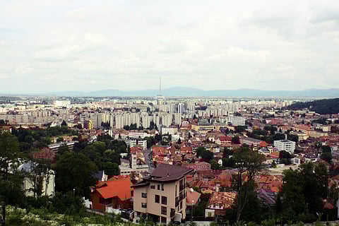 A panoramic view of Brașov from the Brașov Citadel